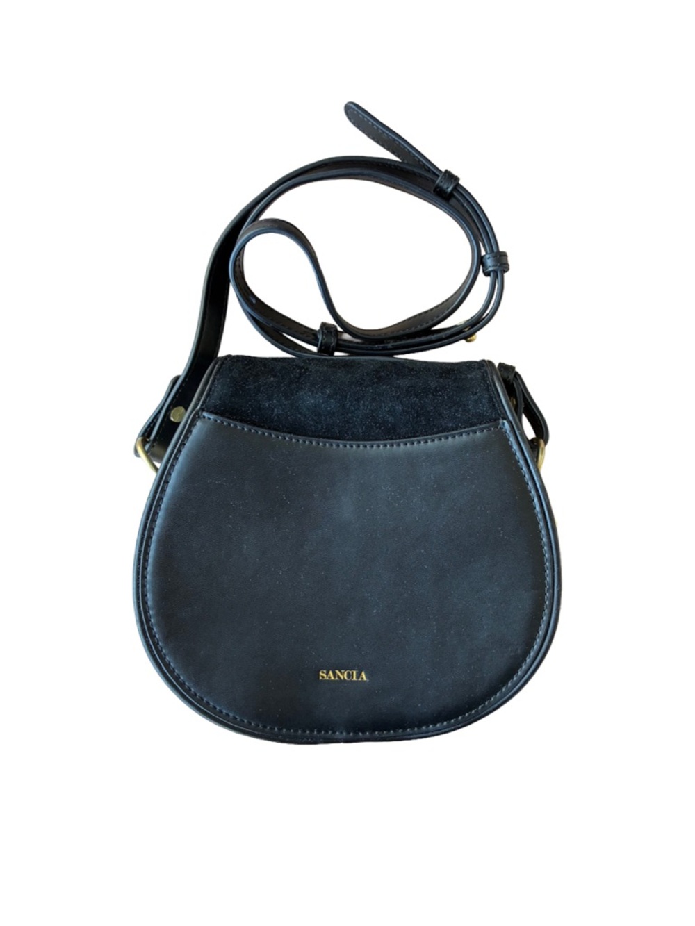 Sancia Black Leather & Suede Saddle Crossbody Bag